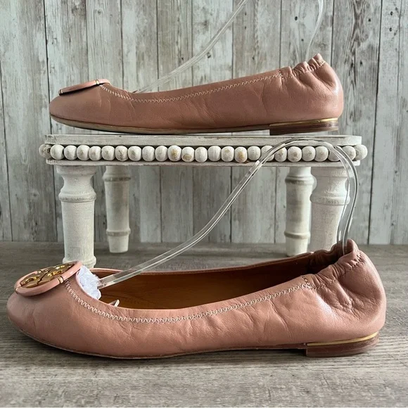 Tory Burch Blush Pink Flats with Gold Logo 8.5 - Picture 3 of 8